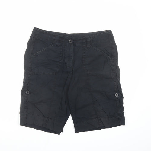 Marks and Spencer Womens Black 100% Cotton Bermuda Shorts Size 10 L9 in Regular Zip - Pockets