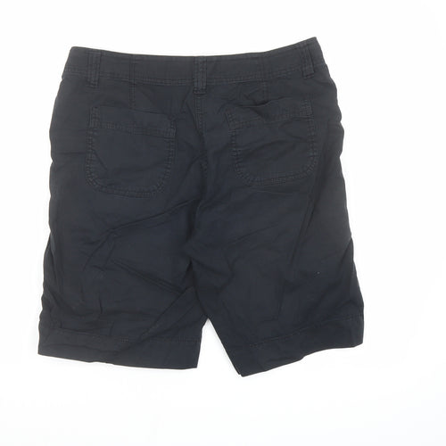 Marks and Spencer Womens Black 100% Cotton Bermuda Shorts Size 10 L9 in Regular Zip - Pockets