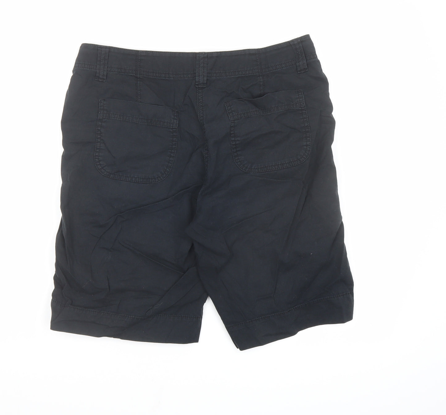 Marks and Spencer Womens Black 100% Cotton Bermuda Shorts Size 10 L9 in Regular Zip - Pockets