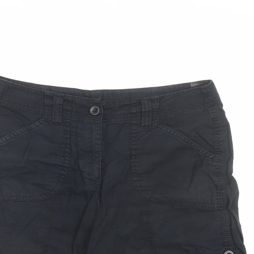 Marks and Spencer Womens Black 100% Cotton Bermuda Shorts Size 10 L9 in Regular Zip - Pockets