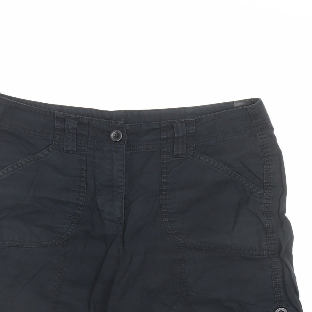 Marks and Spencer Womens Black 100% Cotton Bermuda Shorts Size 10 L9 in Regular Zip - Pockets