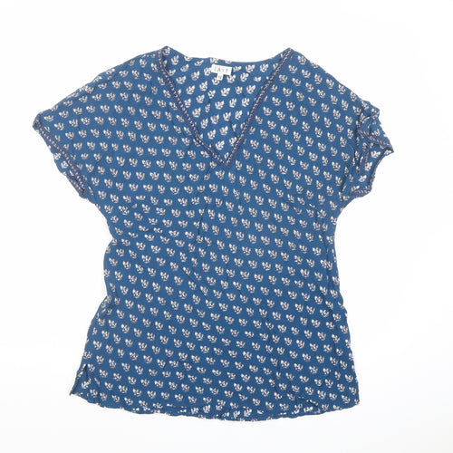 EAST Womens Blue Geometric Viscose Basic Blouse Size 16 V-Neck
