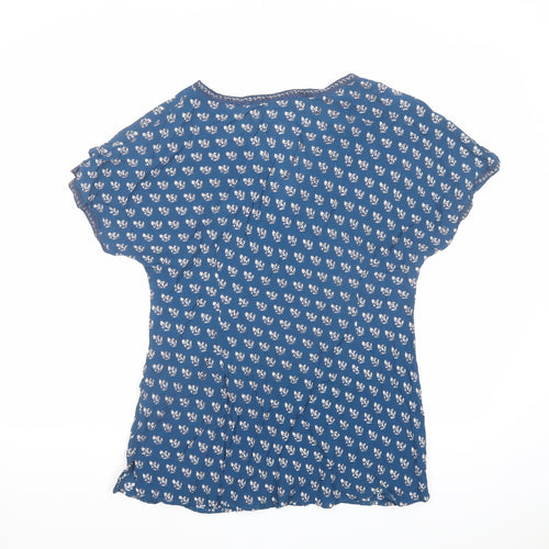 EAST Womens Blue Geometric Viscose Basic Blouse Size 16 V-Neck