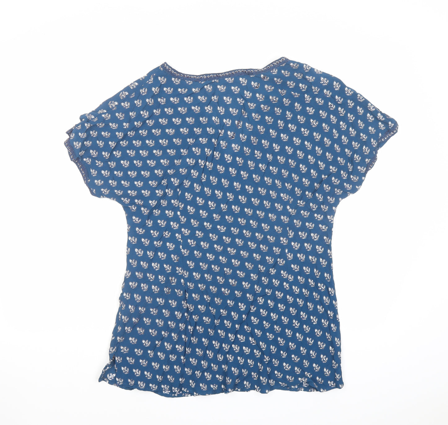 EAST Womens Blue Geometric Viscose Basic Blouse Size 16 V-Neck