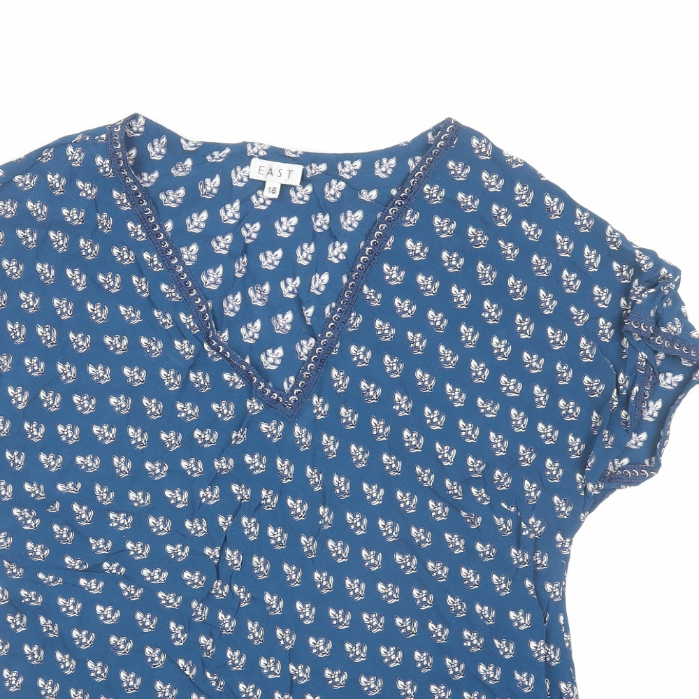 EAST Womens Blue Geometric Viscose Basic Blouse Size 16 V-Neck