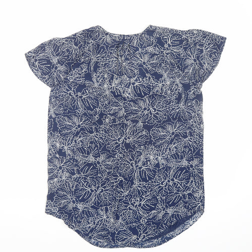 H&M Womens Blue Geometric Polyester Basic Blouse Size 8 V-Neck