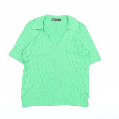 Marks and Spencer Womens Green Collared Viscose Pullover Jumper Size S