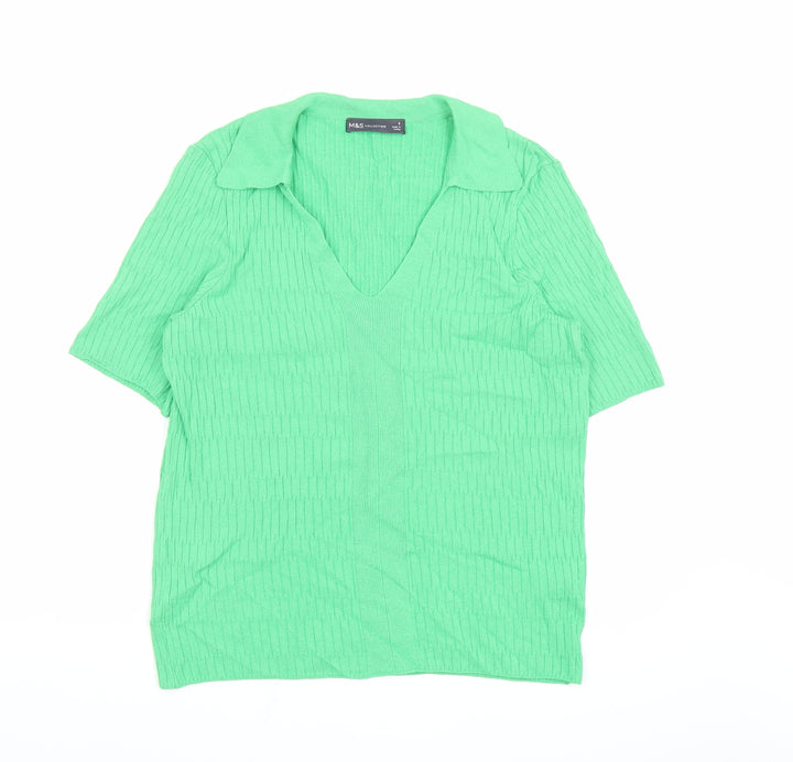 Marks and Spencer Womens Green Collared Viscose Pullover Jumper Size S