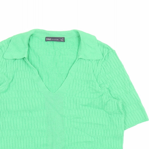 Marks and Spencer Womens Green Collared Viscose Pullover Jumper Size S