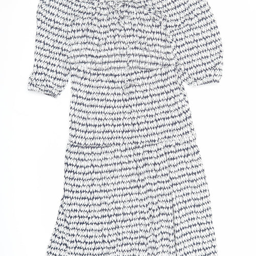 Marks and Spencer Womens Blue Geometric Viscose A-Line Size 10 Square Neck Pullover