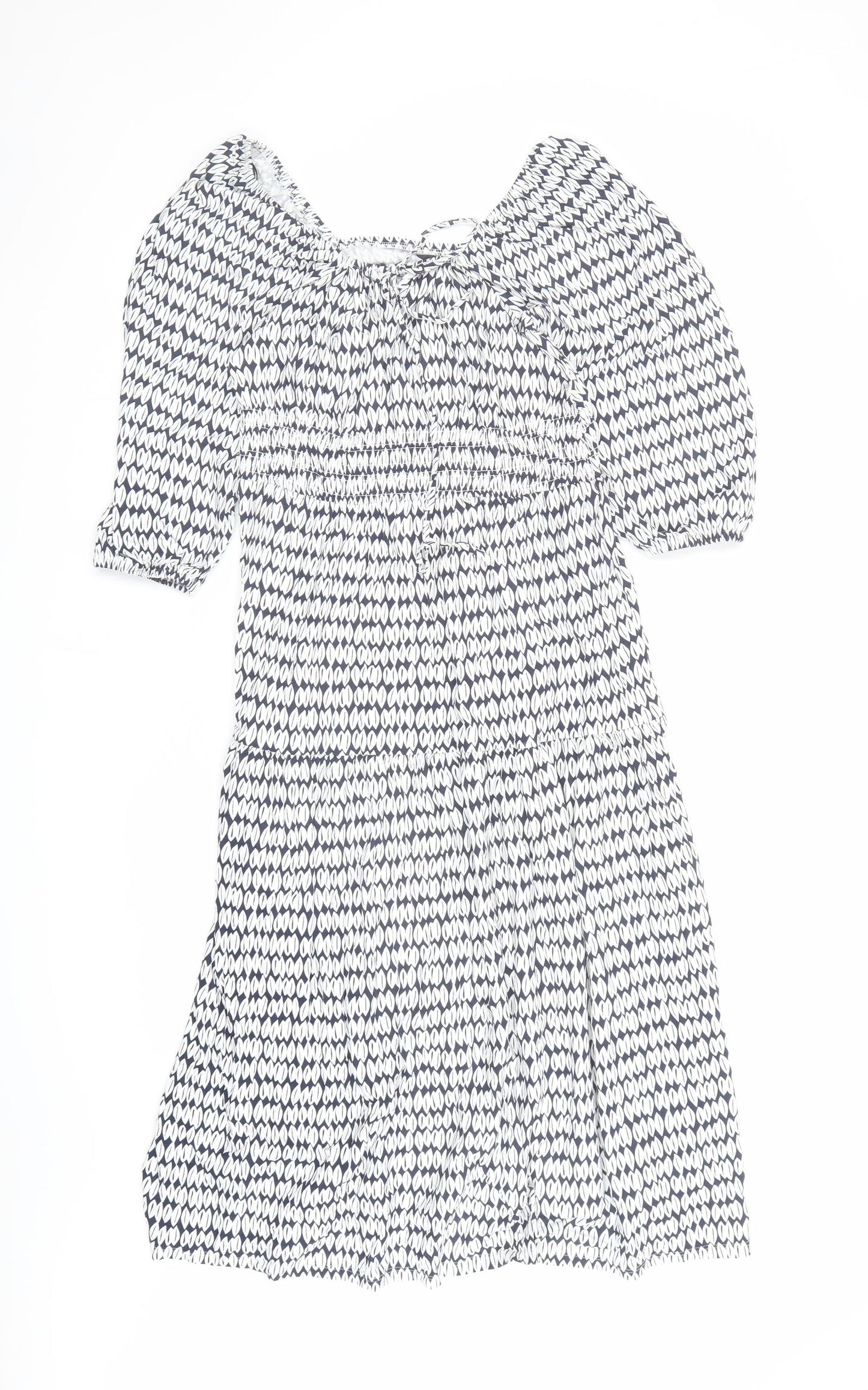 Marks and Spencer Womens Blue Geometric Viscose A-Line Size 10 Square Neck Pullover