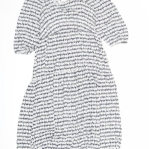Marks and Spencer Womens Blue Geometric Viscose A-Line Size 10 Square Neck Pullover