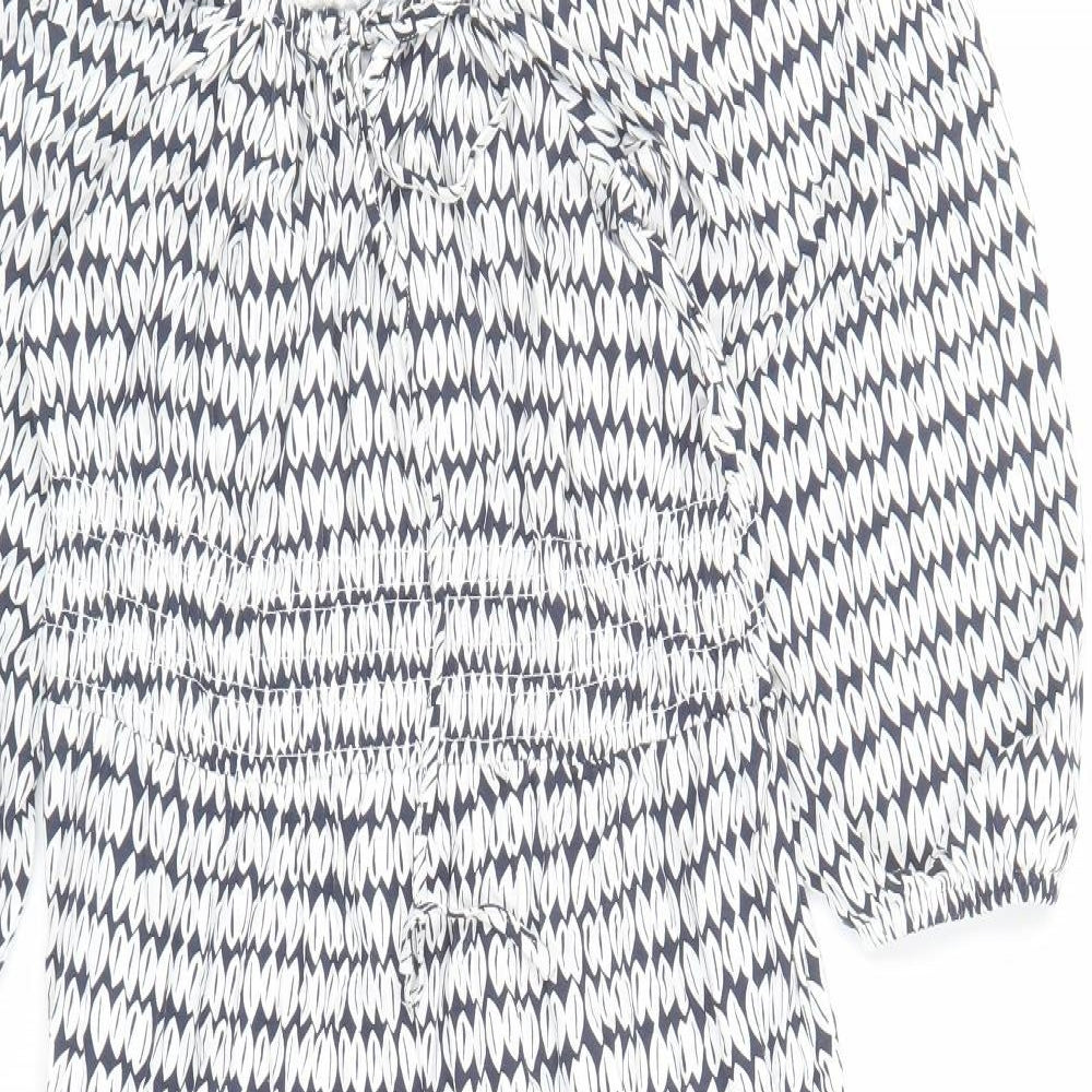 Marks and Spencer Womens Blue Geometric Viscose A-Line Size 10 Square Neck Pullover