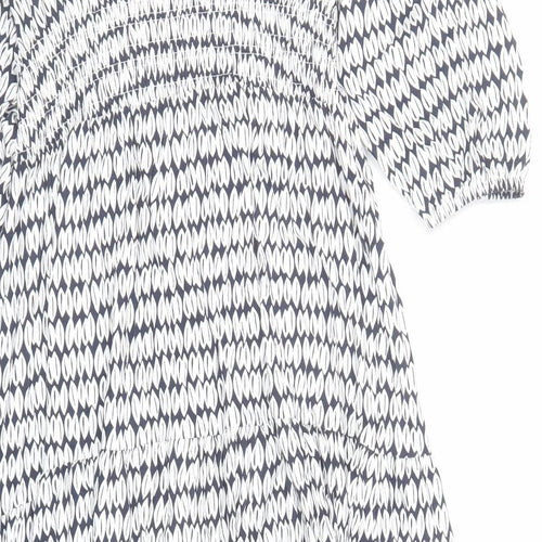 Marks and Spencer Womens Blue Geometric Viscose A-Line Size 10 Square Neck Pullover