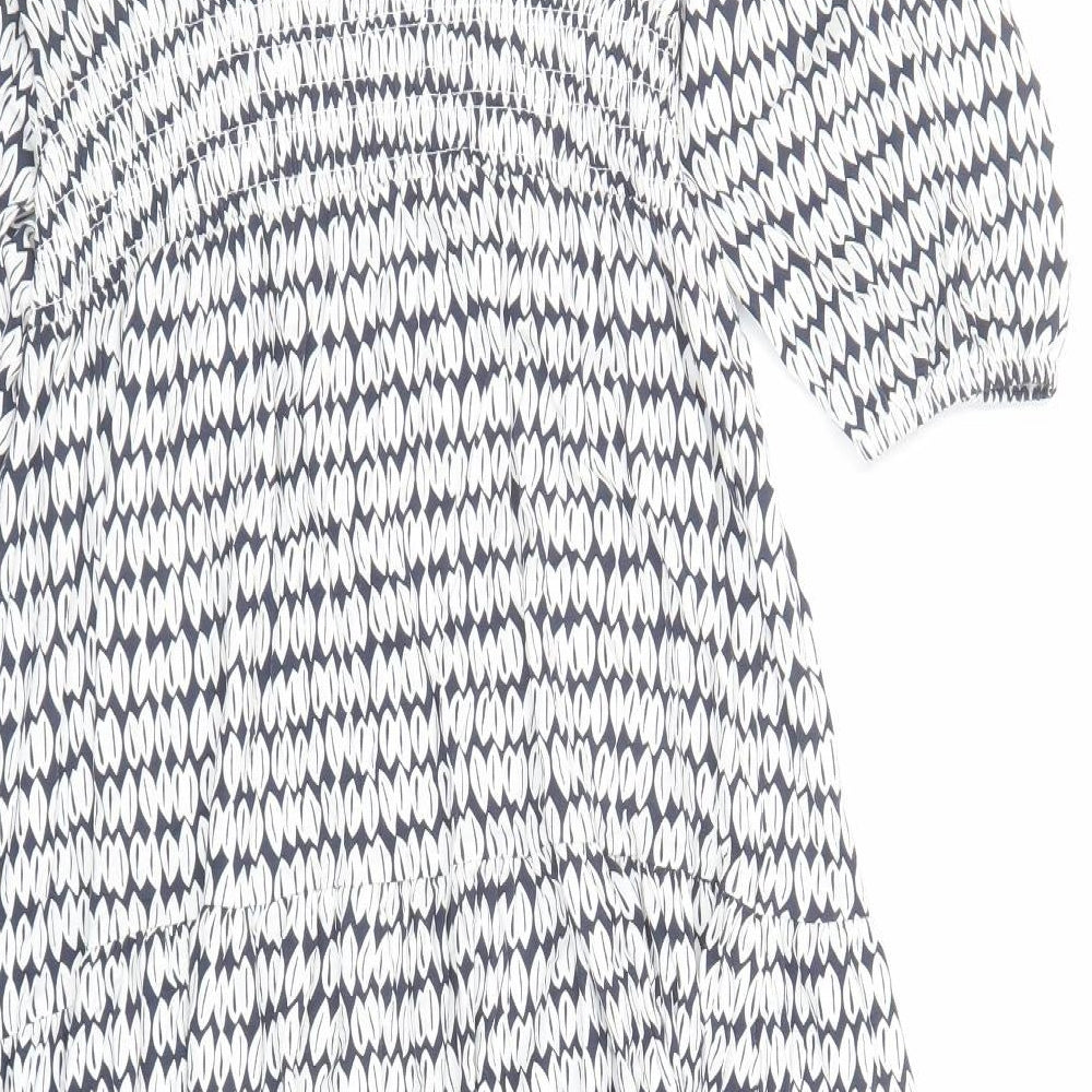 Marks and Spencer Womens Blue Geometric Viscose A-Line Size 10 Square Neck Pullover