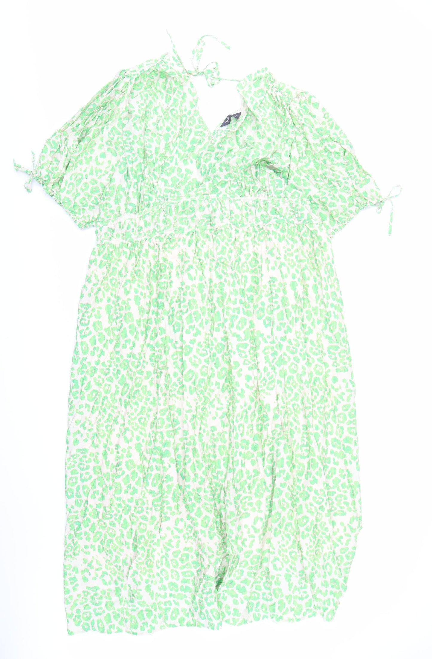 Marks and Spencer Womens Green Animal Print Viscose Trapeze & Swing Size 22 V-Neck Pullover - Leopard Pattern