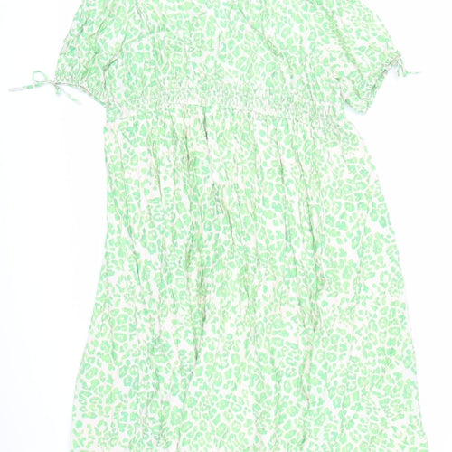 Marks and Spencer Womens Green Animal Print Viscose Trapeze & Swing Size 22 V-Neck Pullover - Leopard Pattern
