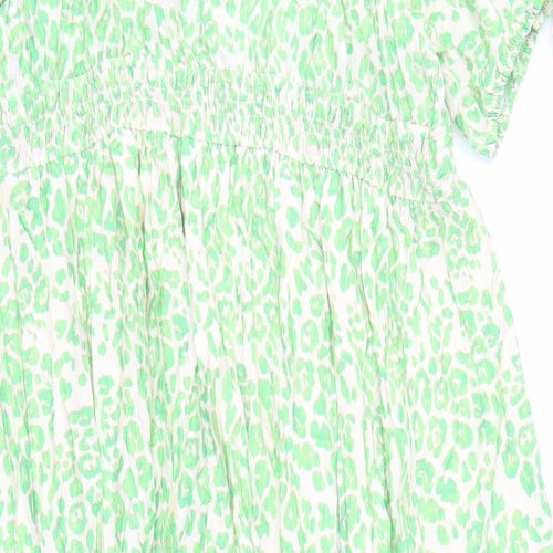 Marks and Spencer Womens Green Animal Print Viscose Trapeze & Swing Size 22 V-Neck Pullover - Leopard Pattern