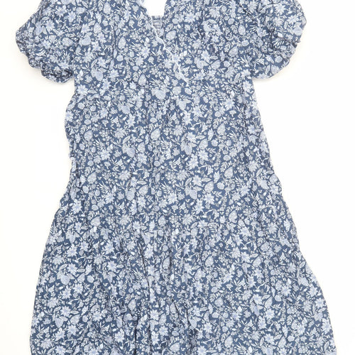 Marks and Spencer Womens Blue Floral Cotton Maxi Size 20 V-Neck Pullover