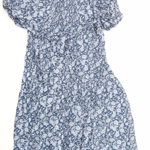Marks and Spencer Womens Blue Floral Cotton Maxi Size 20 V-Neck Pullover