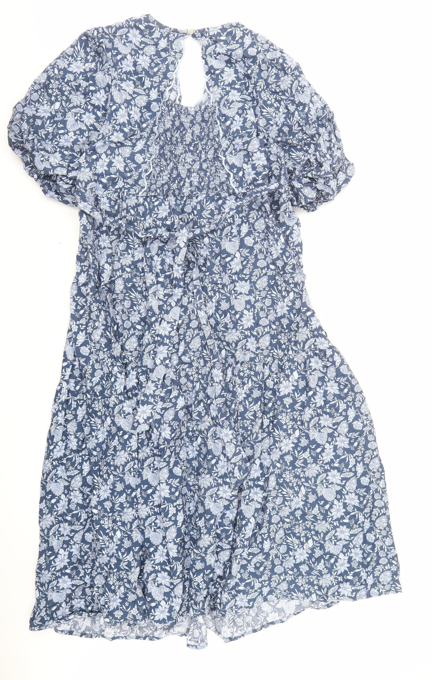 Marks and Spencer Womens Blue Floral Cotton Maxi Size 20 V-Neck Pullover