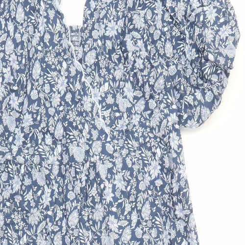 Marks and Spencer Womens Blue Floral Cotton Maxi Size 20 V-Neck Pullover