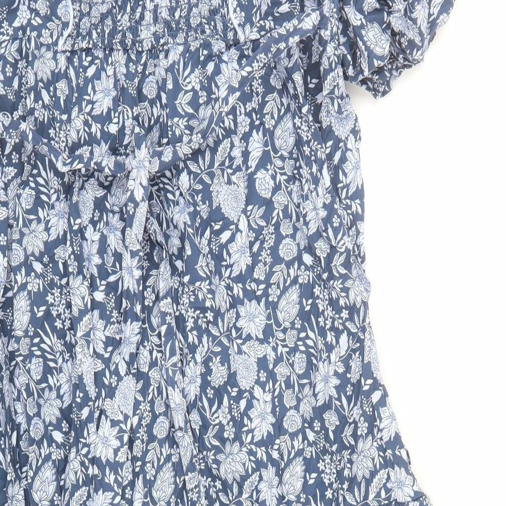 Marks and Spencer Womens Blue Floral Cotton Maxi Size 20 V-Neck Pullover