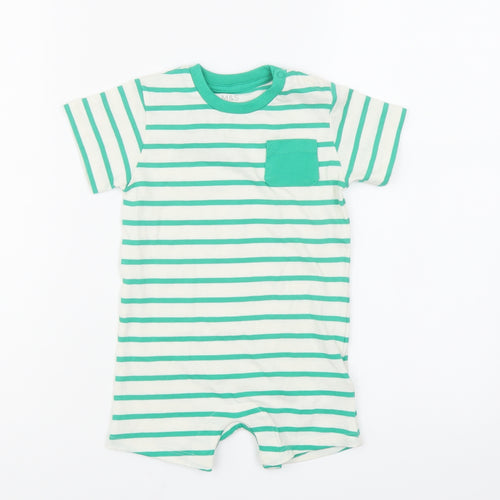 Marks and Spencer Baby White Striped Cotton Babygrow One-Piece Size 6-9 Months Snap - Pocket Detail