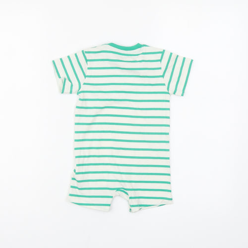 Marks and Spencer Baby White Striped Cotton Babygrow One-Piece Size 6-9 Months Snap - Pocket Detail