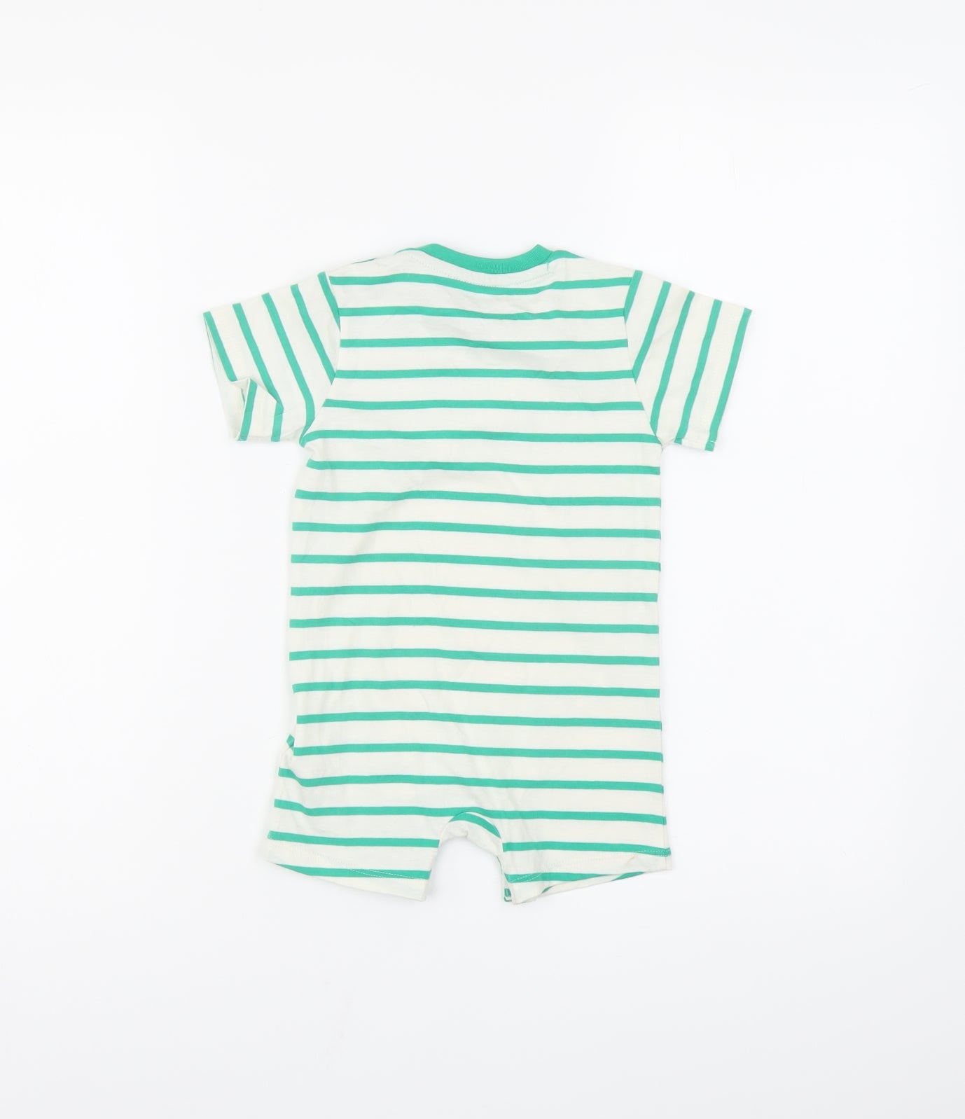 Marks and Spencer Baby White Striped Cotton Babygrow One-Piece Size 6-9 Months Snap - Pocket Detail