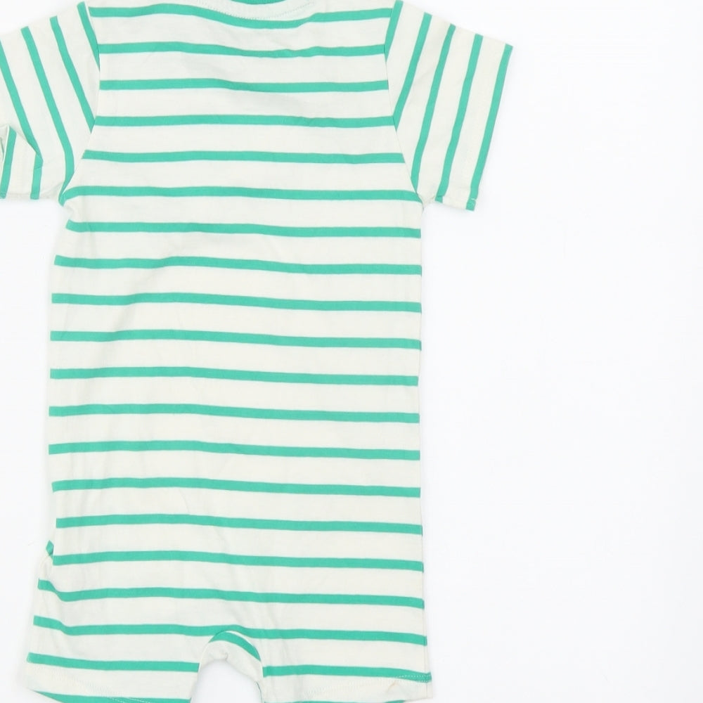 Marks and Spencer Baby White Striped Cotton Babygrow One-Piece Size 6-9 Months Snap - Pocket Detail