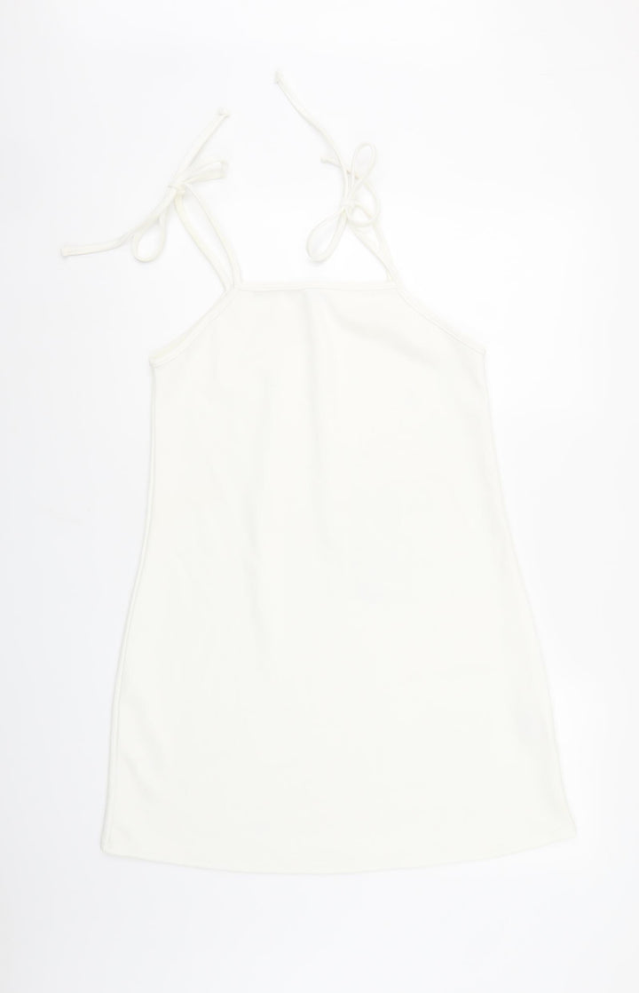 Missguided Womens White Polyester A-Line Size 10 Square Neck Tie