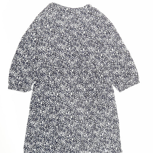 Marks and Spencer Womens Blue Geometric Viscose Fit & Flare Size 18 V-Neck Pullover