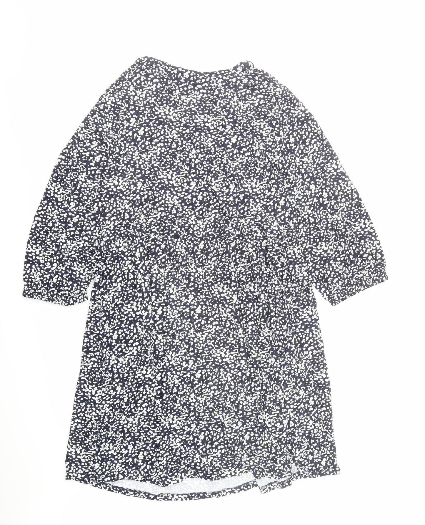 Marks and Spencer Womens Blue Geometric Viscose Fit & Flare Size 18 V-Neck Pullover