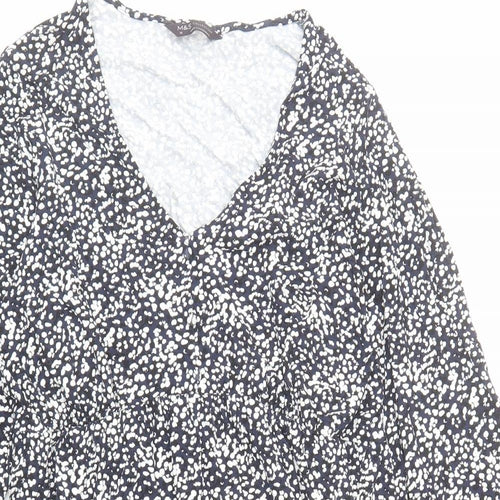 Marks and Spencer Womens Blue Geometric Viscose Fit & Flare Size 18 V-Neck Pullover