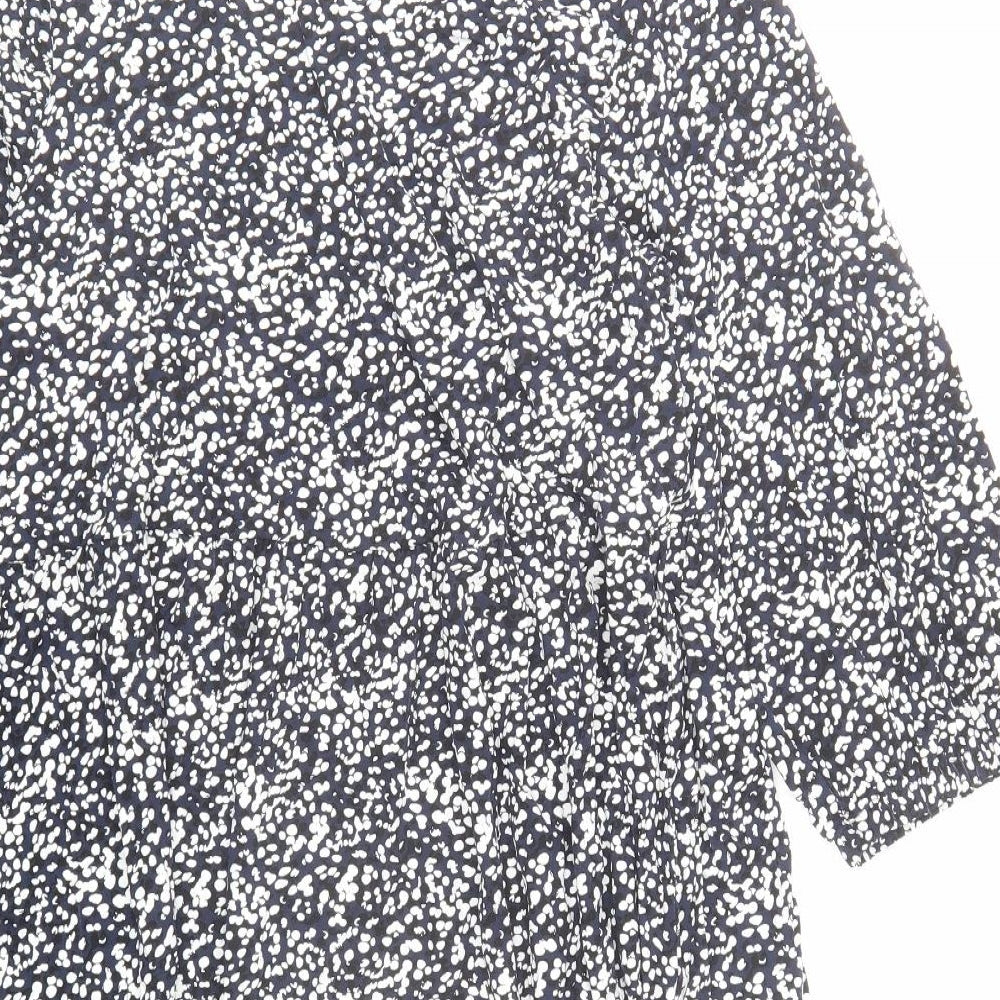 Marks and Spencer Womens Blue Geometric Viscose Fit & Flare Size 18 V-Neck Pullover