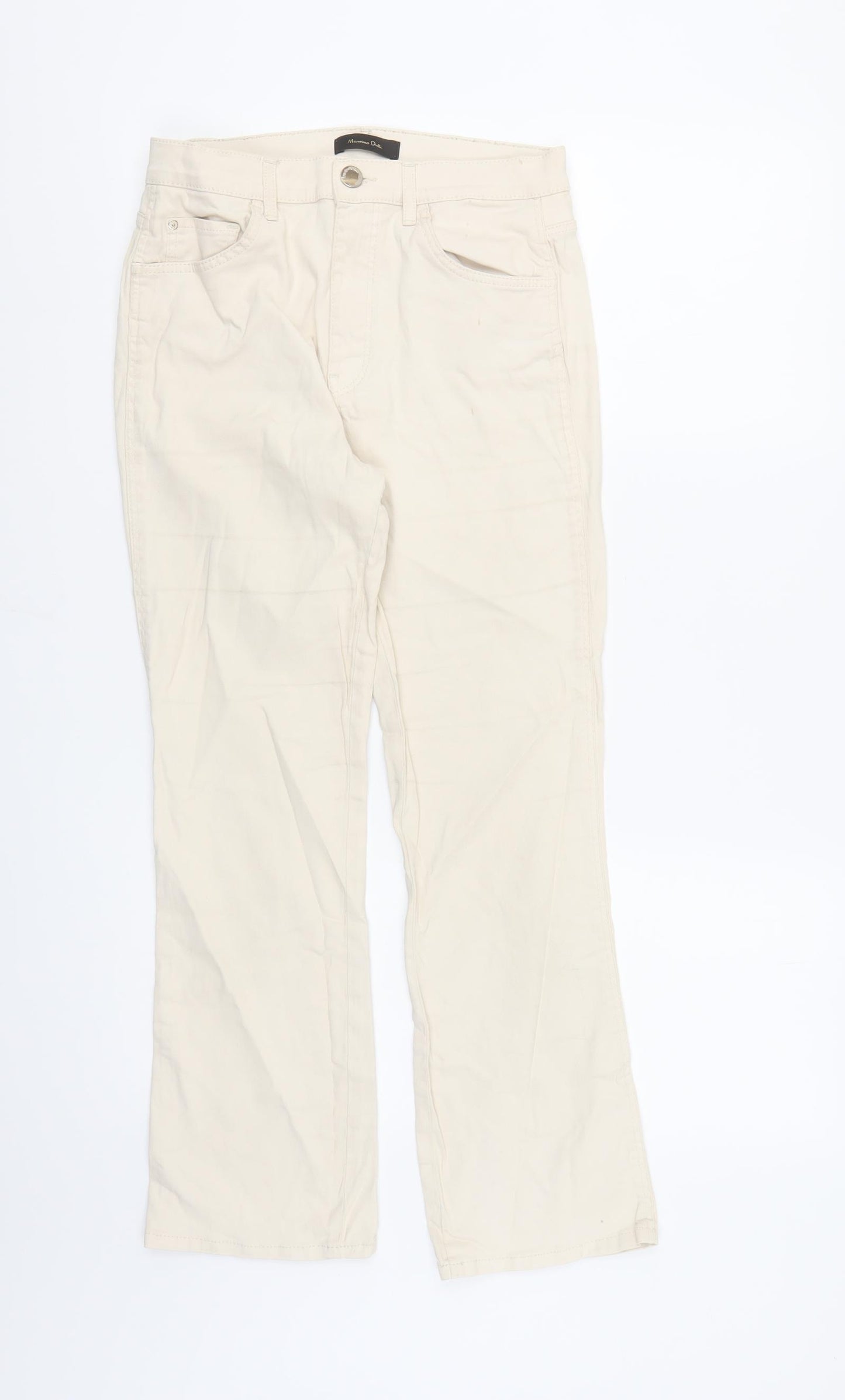 Massimo Dutti Womens Beige Cotton Straight Jeans Size 6 L27 in Regular Zip - Pockets