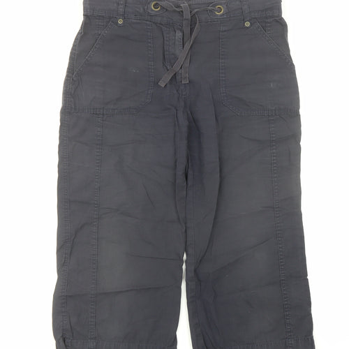 Marks and Spencer Womens Blue Cotton Cropped Trousers Size 10 L20 in Regular Zip - Pockets