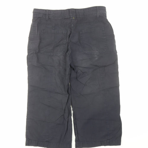 Marks and Spencer Womens Blue Cotton Cropped Trousers Size 10 L20 in Regular Zip - Pockets