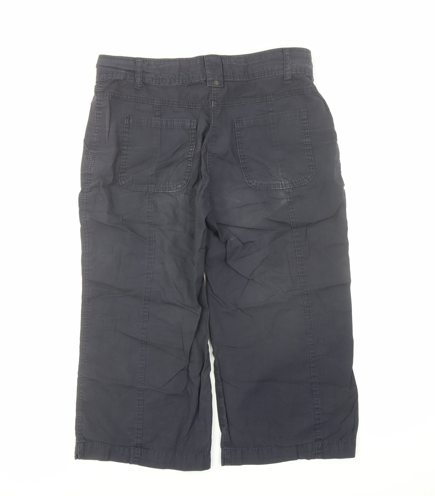 Marks and Spencer Womens Blue Cotton Cropped Trousers Size 10 L20 in Regular Zip - Pockets