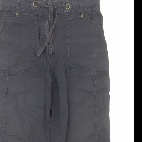 Marks and Spencer Womens Blue Cotton Cropped Trousers Size 10 L20 in Regular Zip - Pockets