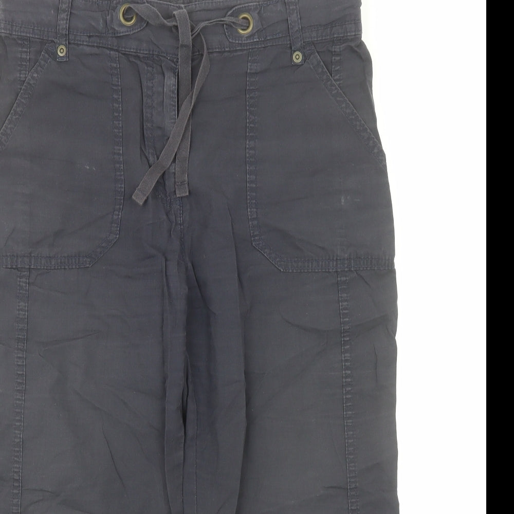 Marks and Spencer Womens Blue Cotton Cropped Trousers Size 10 L20 in Regular Zip - Pockets