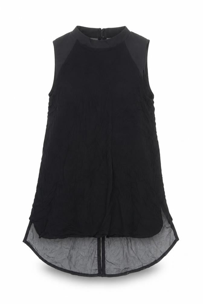 Front view of Oasis women’s black viscose basic blouse, size M, mock neck