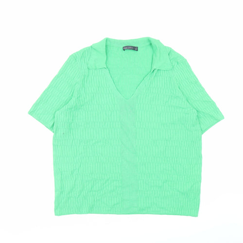 Marks and Spencer Womens Green Collared Viscose Pullover Jumper Size L