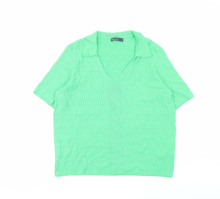 Marks and Spencer Womens Green Collared Viscose Pullover Jumper Size L