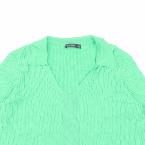 Marks and Spencer Womens Green Collared Viscose Pullover Jumper Size L