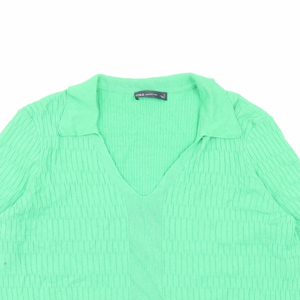 Marks and Spencer Womens Green Collared Viscose Pullover Jumper Size L