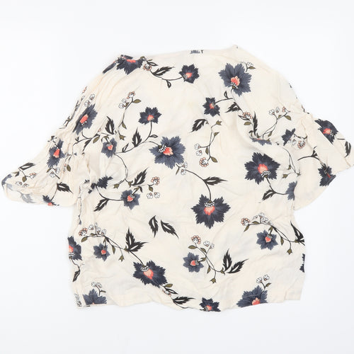 VERO MODA Womens Ivory Floral Viscose Basic Blouse Size M Round Neck - keyhole Neckline