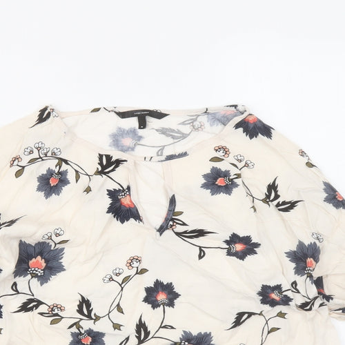 VERO MODA Womens Ivory Floral Viscose Basic Blouse Size M Round Neck - keyhole Neckline
