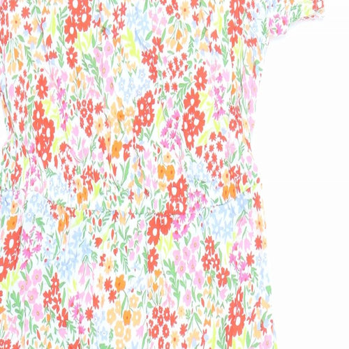 Marks and Spencer Womens Multicoloured Floral Viscose A-Line Size 16 Round Neck Button - Keyhole Neckline Belted